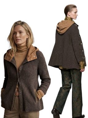 Anthropologie sleeping on snow Mocha Brown Wool cardiganwith removable hood sz s